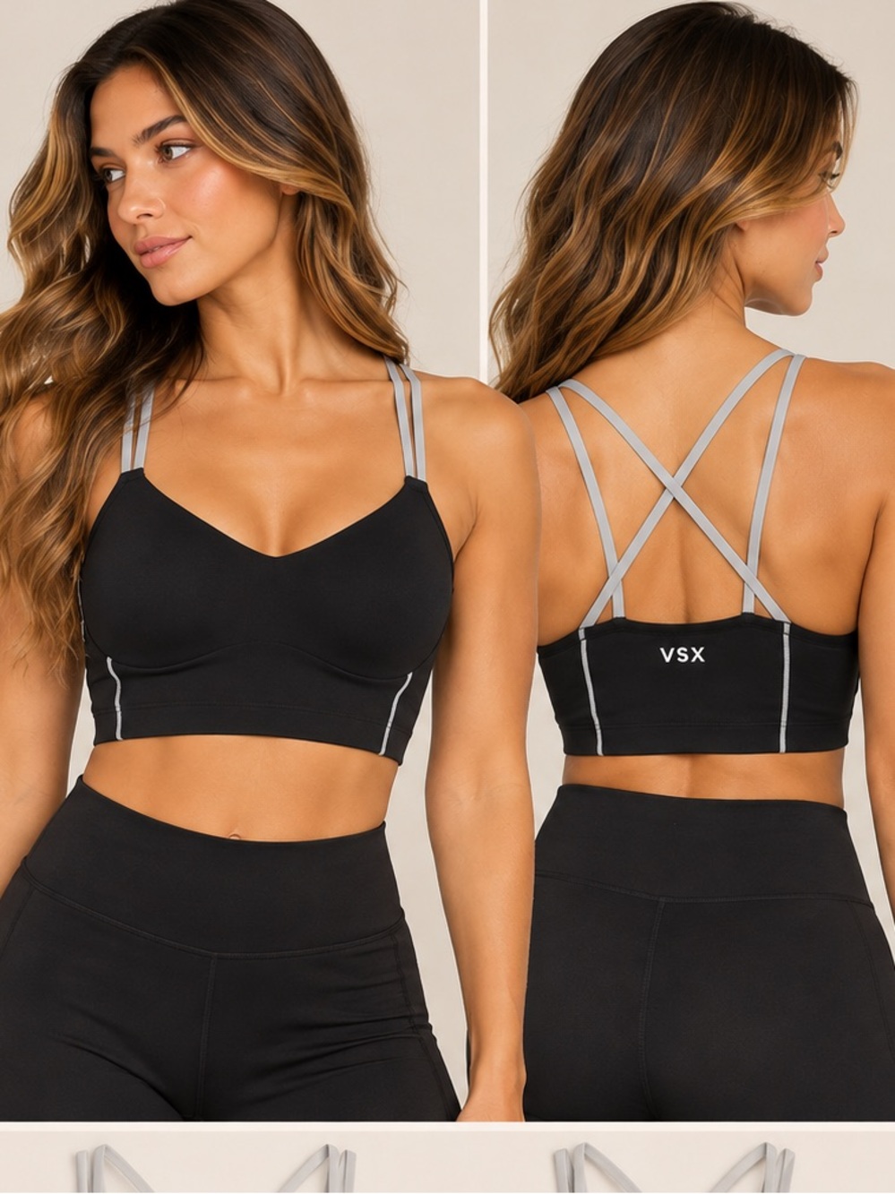 Victoria's Secret Black Bralette with Light Gray Crisscross Straps sz L NWT